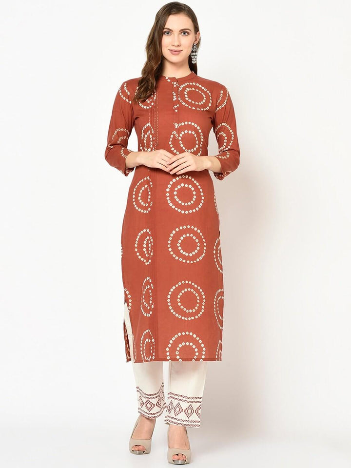 Rust & Off-White Bandhani Dupatta Set-Yufta Store-7324SETRTS