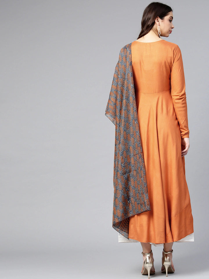 Rust Orange A-Line Dupatta Set-Yufta Store-YUFPJSET2049KUS