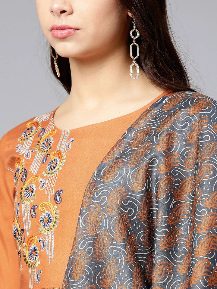 Rust Orange A-Line Dupatta Set-Yufta Store-YUFPJSET2049KUS