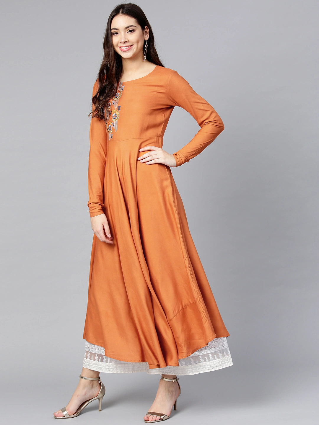 Rust Orange A-Line Dupatta Set-Yufta Store-YUFPJSET2049KUS