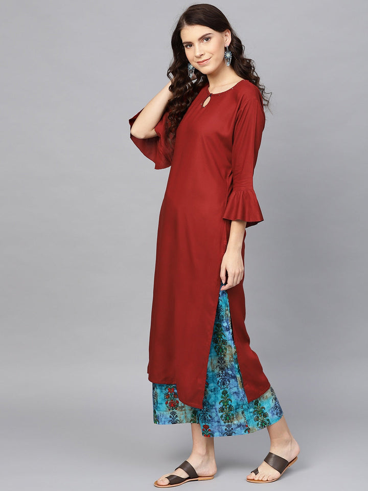 Rust Printed Kurta Set-Yufta Store-7119SETRTS