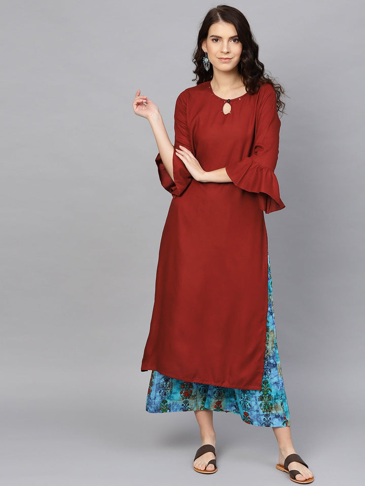 Rust Printed Kurta Set-Yufta Store-7119SETRTS