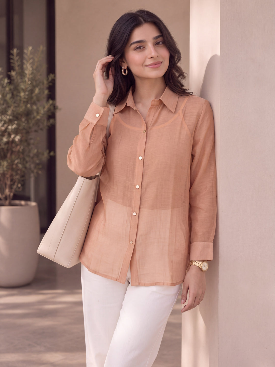 Peack Pure Silk Chanderi Shrit Top