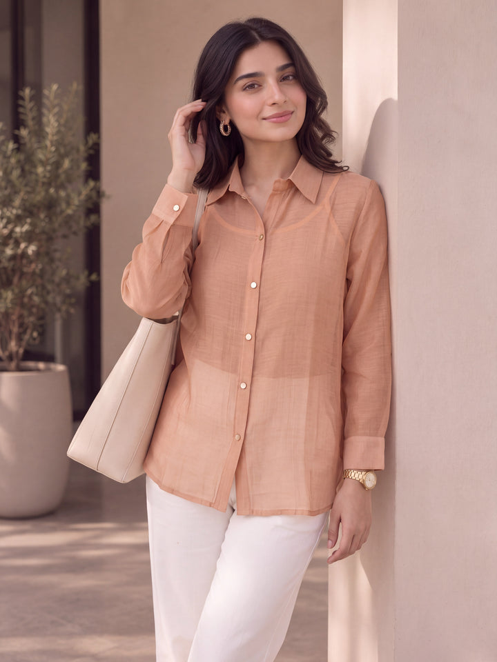 Peack Pure Silk Chanderi Shrit Top