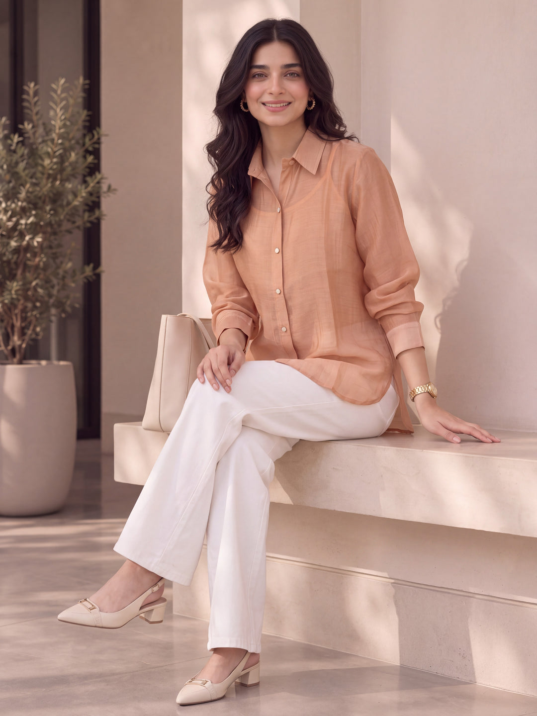 Peack Pure Silk Chanderi Shrit Top