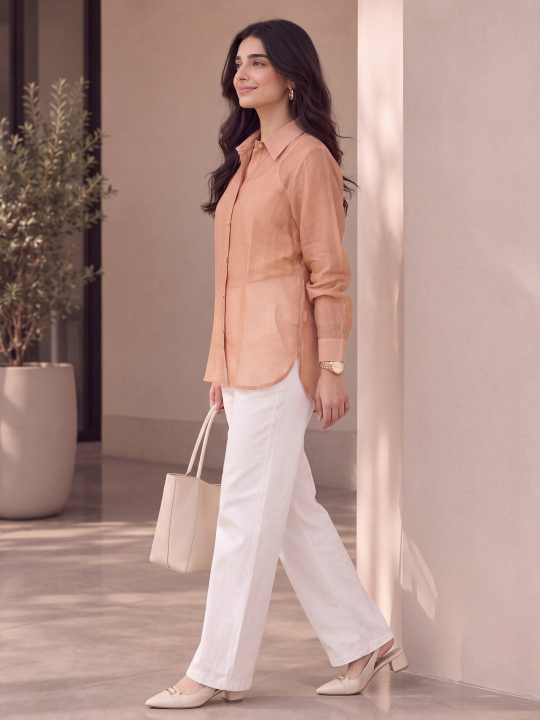 Peack Pure Silk Chanderi Shrit Top