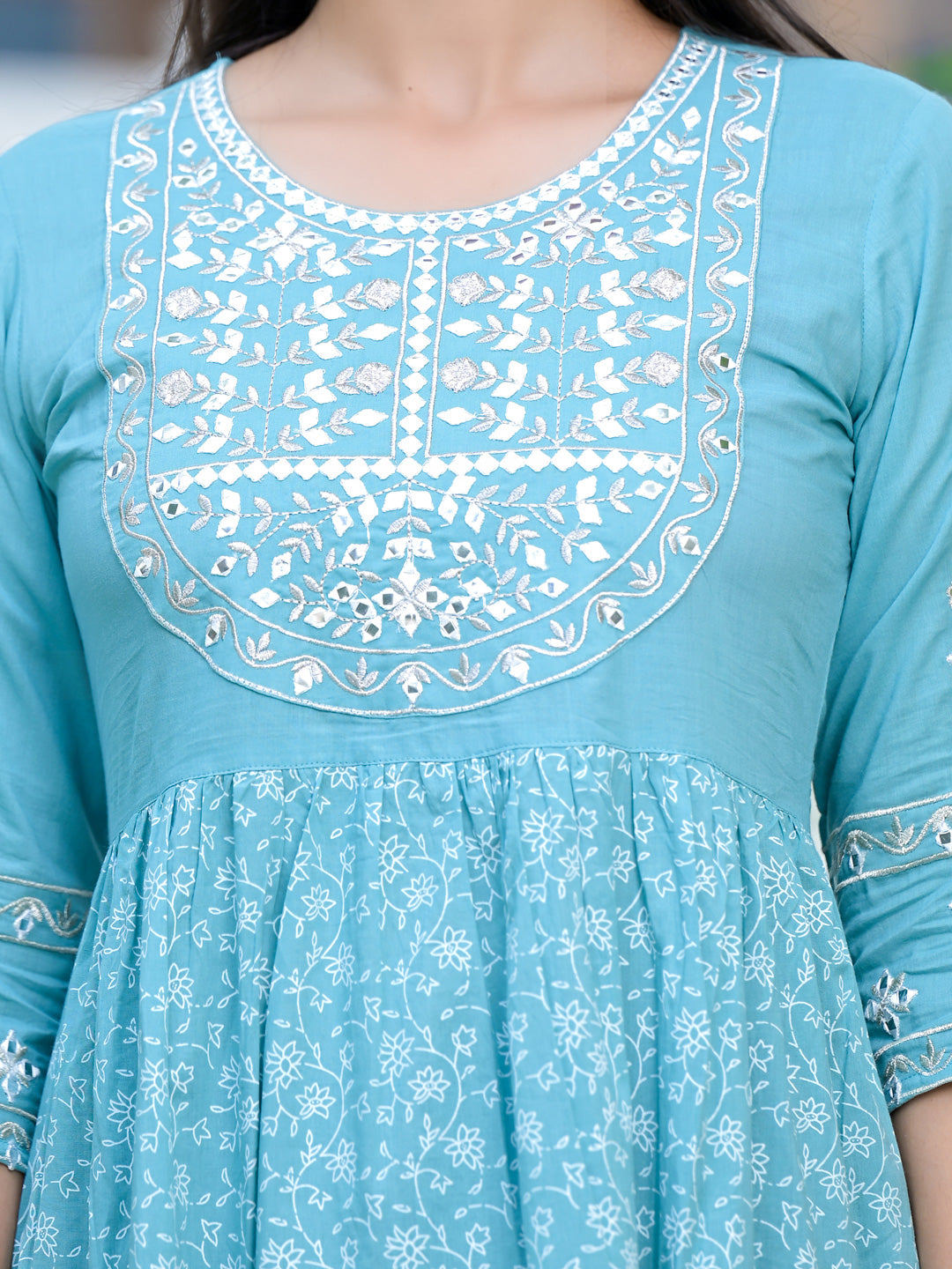 Sage Blue Cotton Dress-Yufta Store-2198DRSSBM