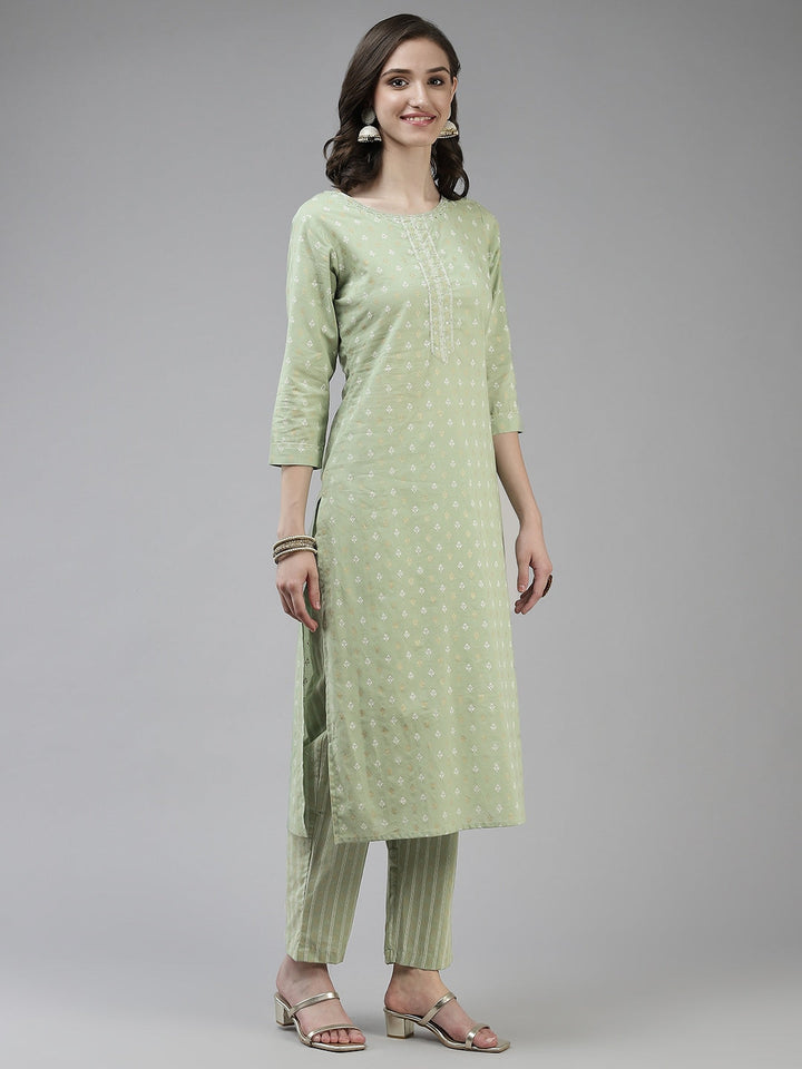 Sage Green Ethnic Motifs Printed Dupatta Set-Yufta Store-9725SKDGRS