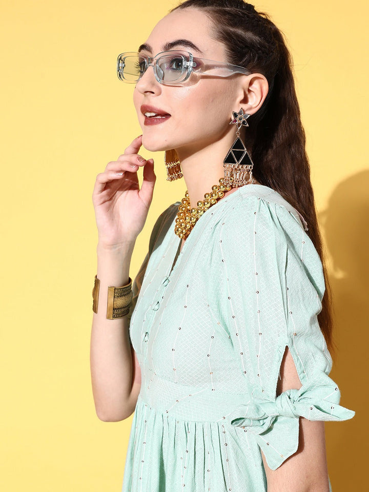 Sea Green A-Line Dress-Yufta Store-8127DRSSGXS