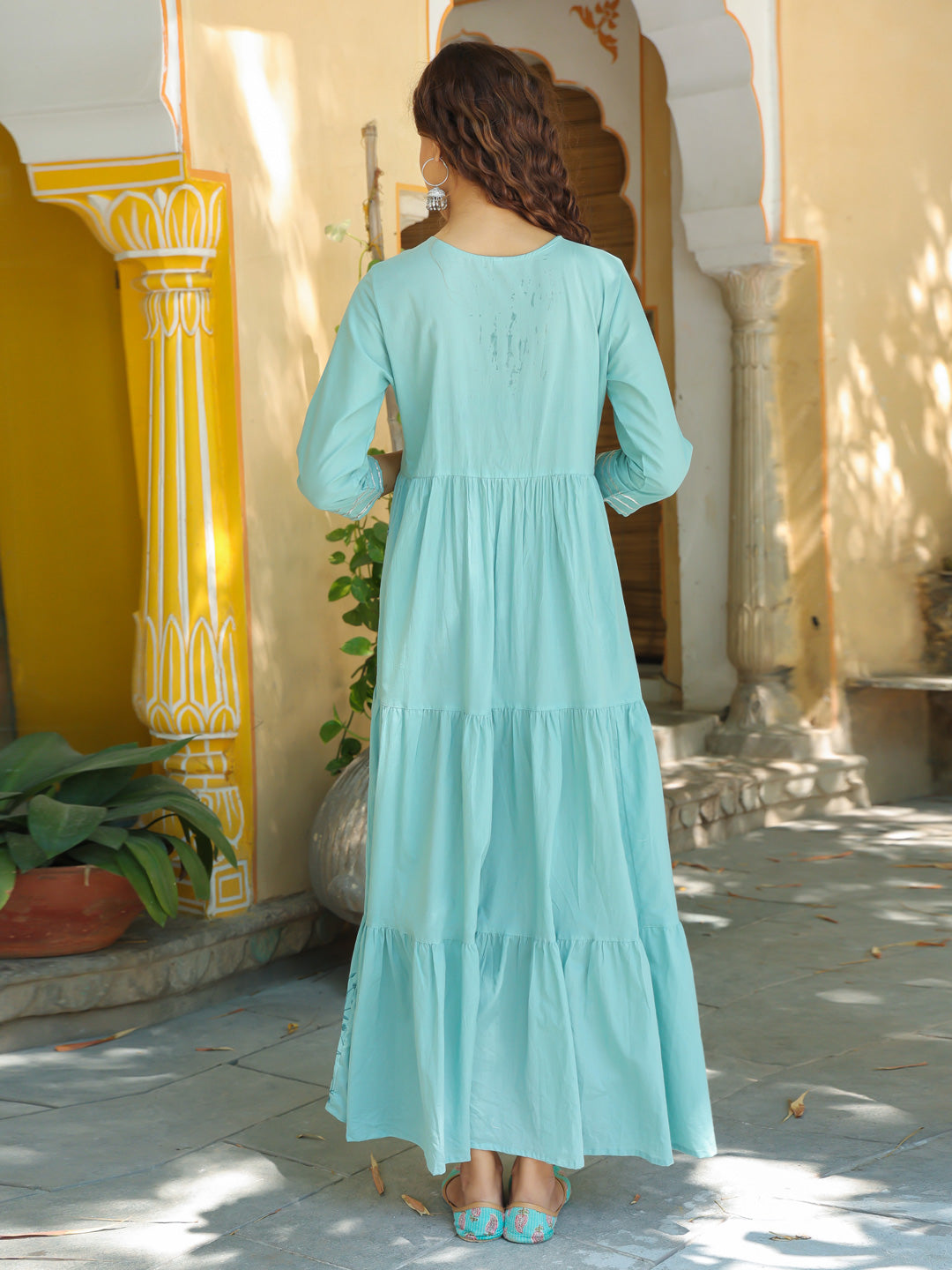 Sea Green Cotton Dress-Yufta Store-2197DRSSGM