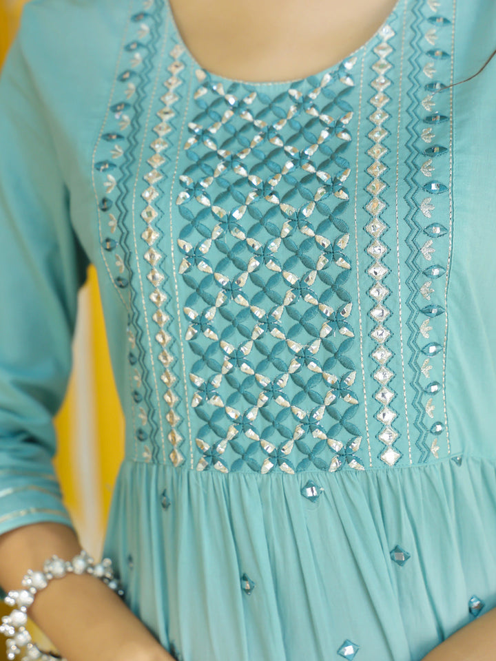 Sea Green Cotton Dress-Yufta Store-2197DRSSGM