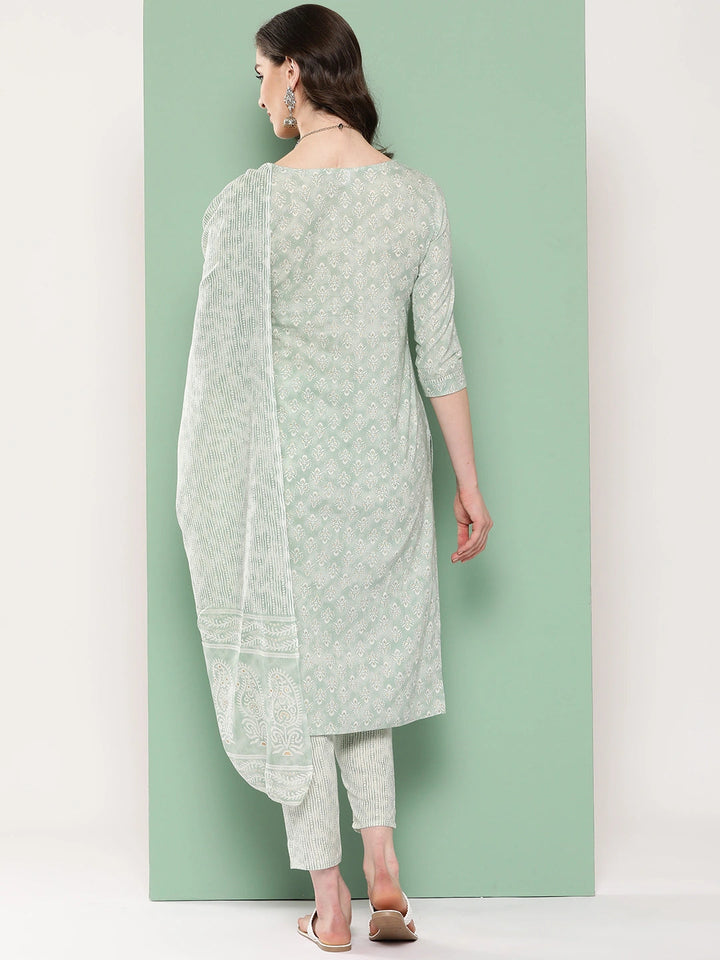 Sea Green Ethnic Motifs Embroidered Kurta with Trousers & Dupatta-Yufta Store-1303SKDSGS