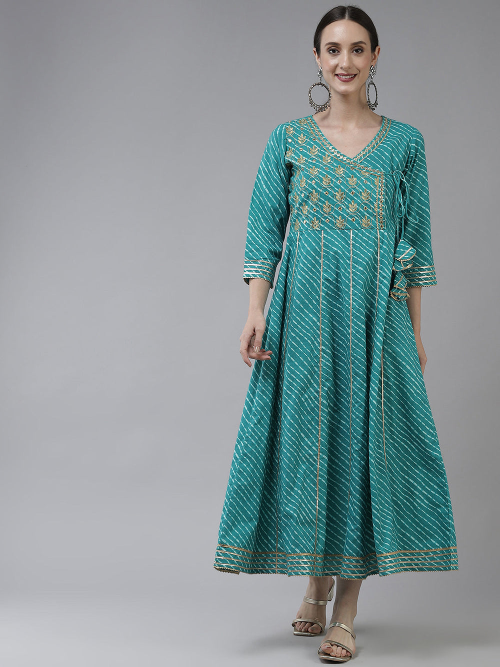 Sea Green Ethnic Motifs Maxi Dress