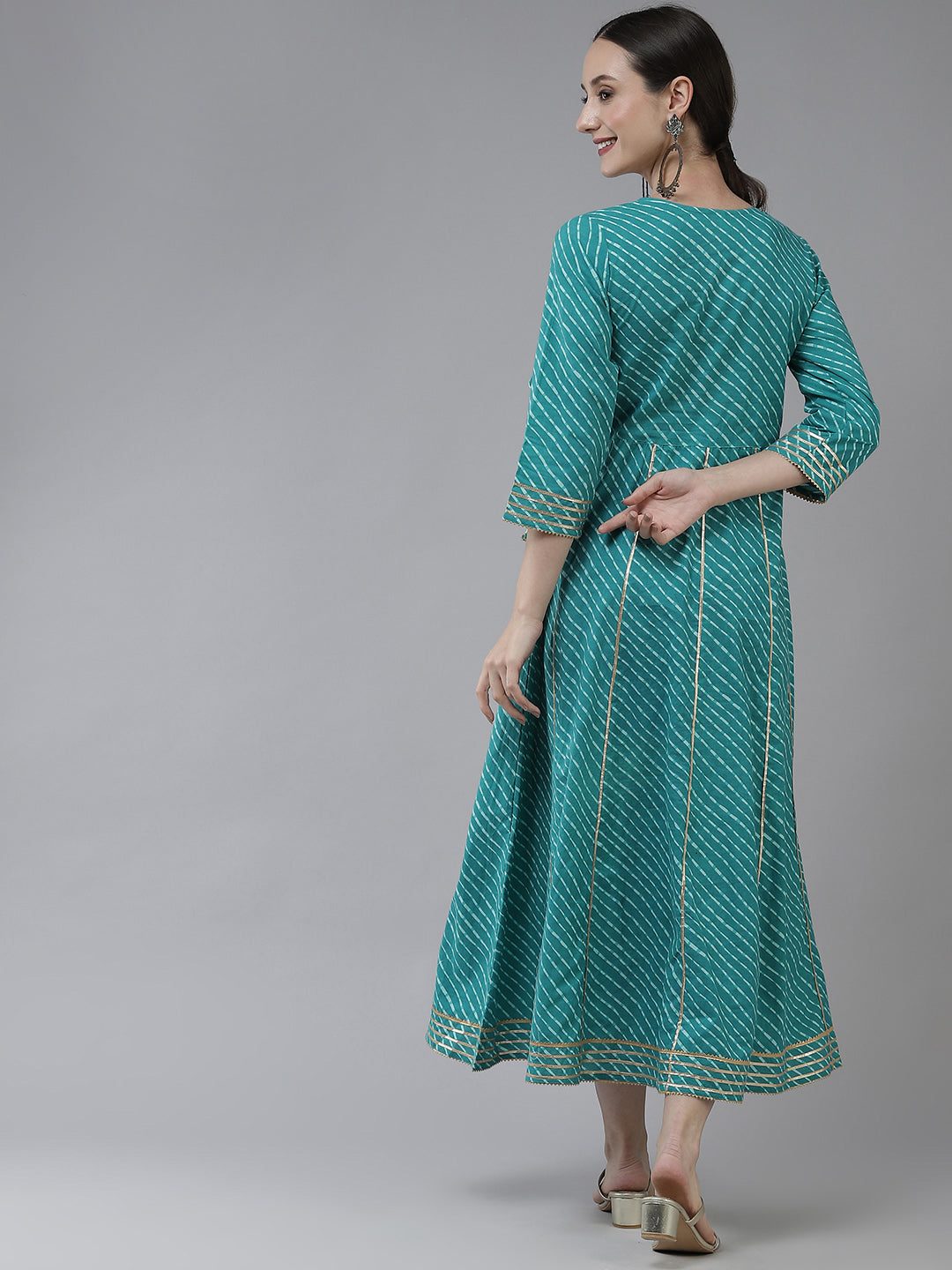 Sea Green Ethnic Motifs Maxi Dress