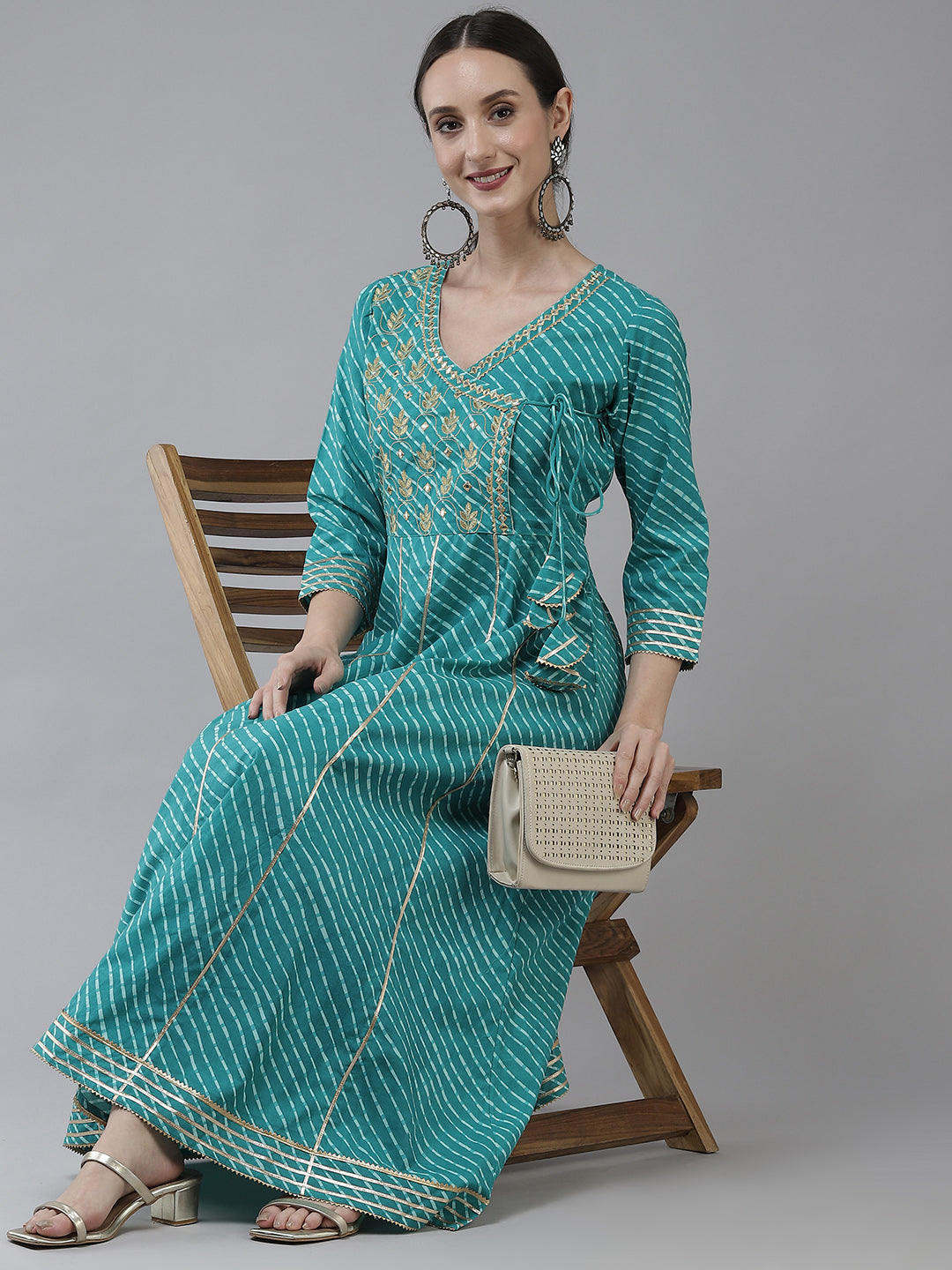 Sea Green Ethnic Motifs Maxi Dress