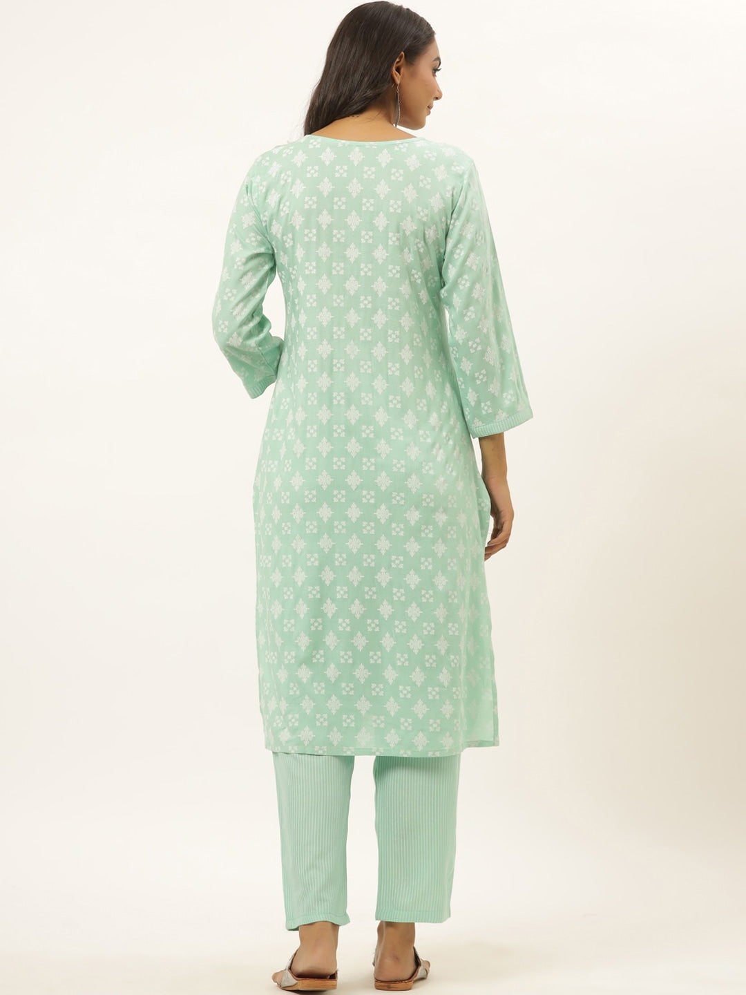 Sea Green Ethnic Motifs Printed Kurta Set-Yufta Store-6502SETSGM