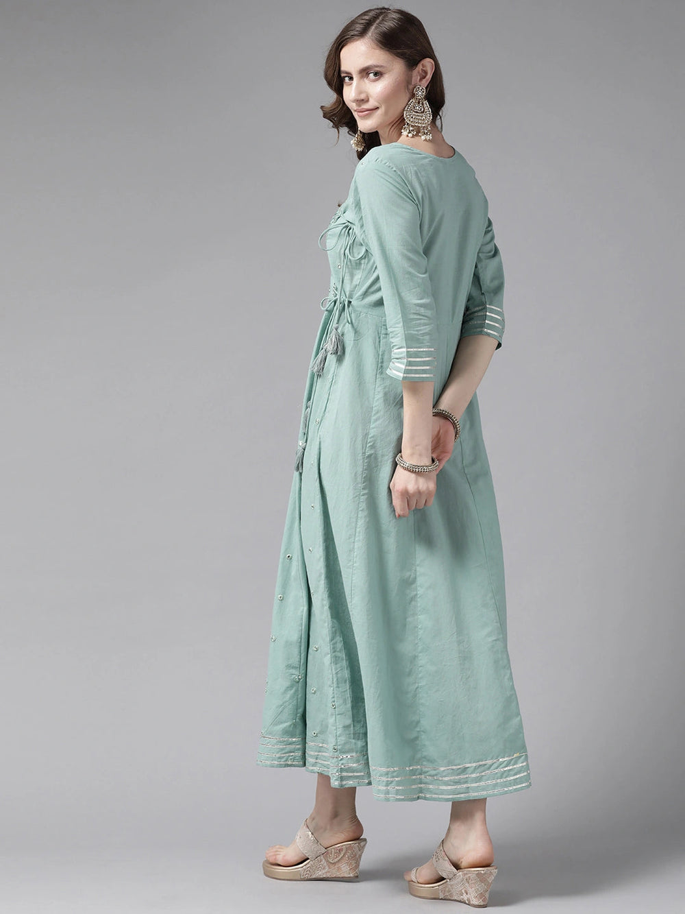 Sea Green Floral Dress-Yufta Store-2195DRSSGM