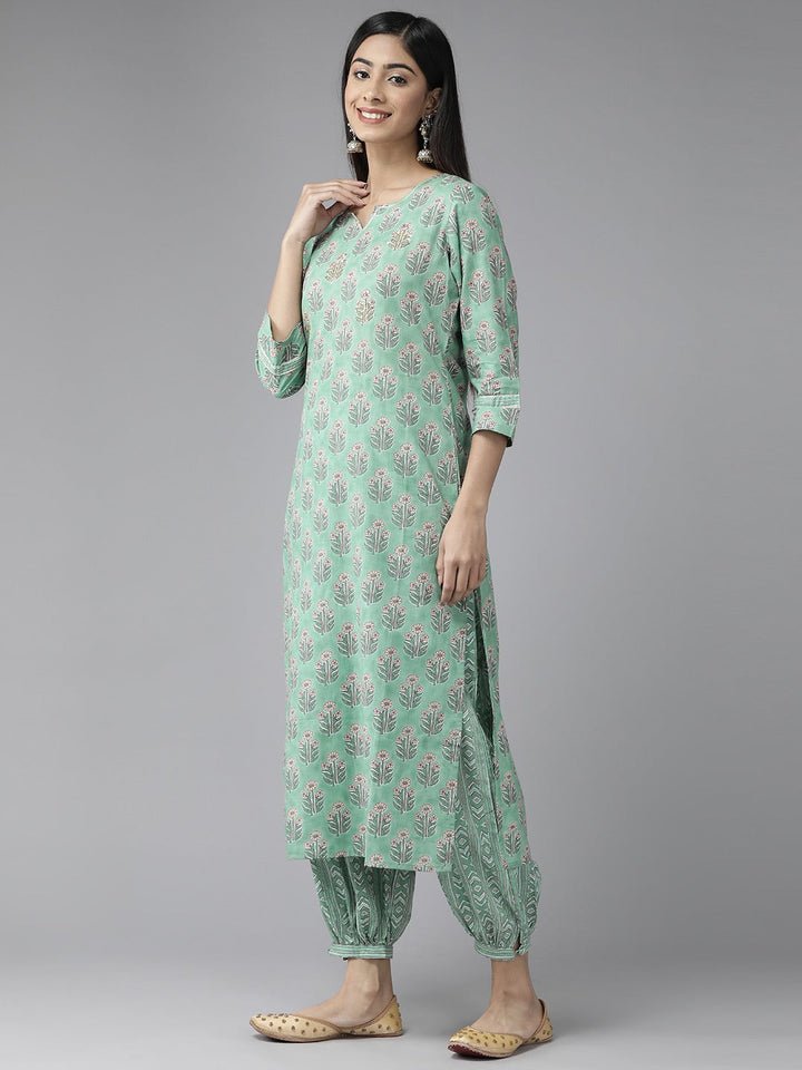 Sea Green Floral Printed Dupatta Set