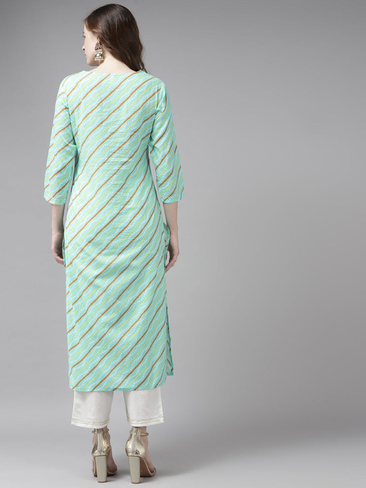 Sea Green & Offwhite Bhandhej Printed Kurta Set-Yufta Store-9325SETGRS