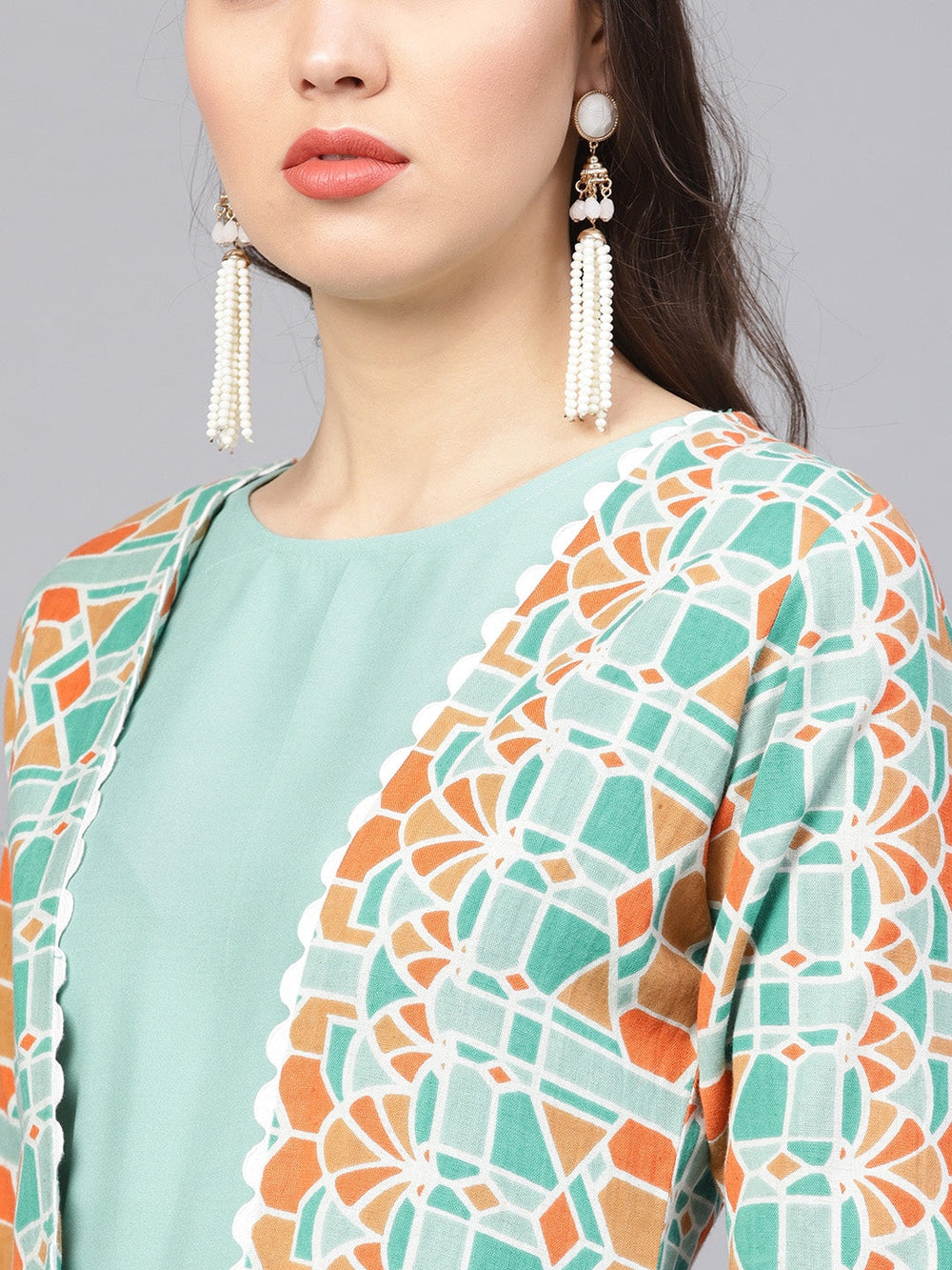 Sea Green & Orange Solid Kurta Set-Yufta Store-YUFPJSET853S