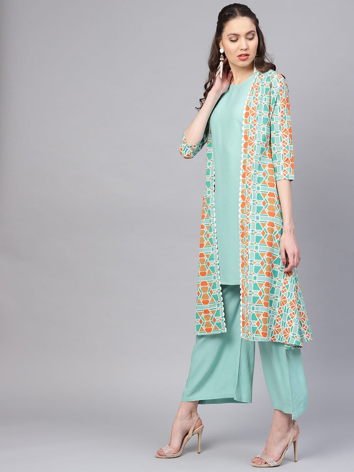 Sea Green & Orange Solid Kurta Set-Yufta Store-YUFPJSET853S