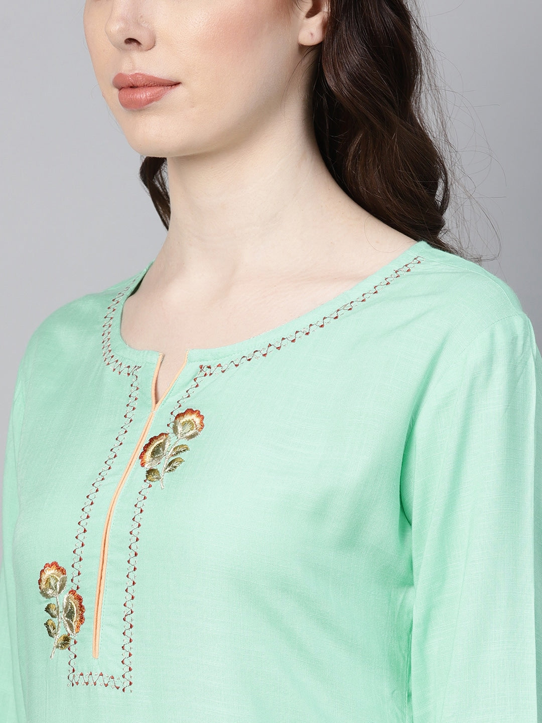 Sea Green & Peach Embroidered Kurta Set-Yufta Store-YUFEKSET677GRS