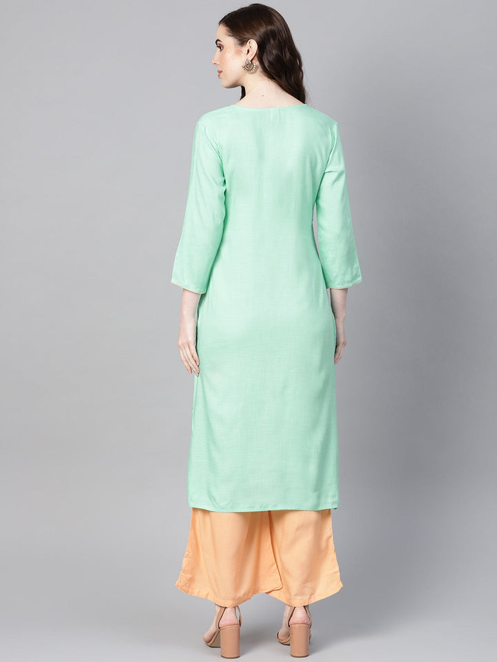 Sea Green & Peach Embroidered Kurta Set-Yufta Store-YUFEKSET677GRS