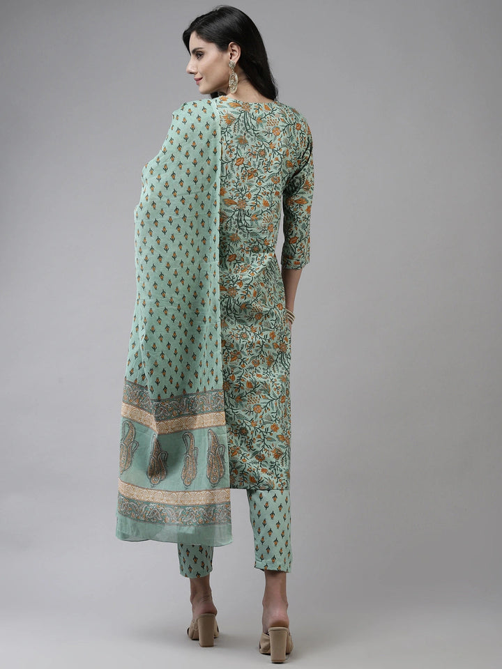 Sea Green Printed Dupatta Set-Yufta Store-4772SKDSGM