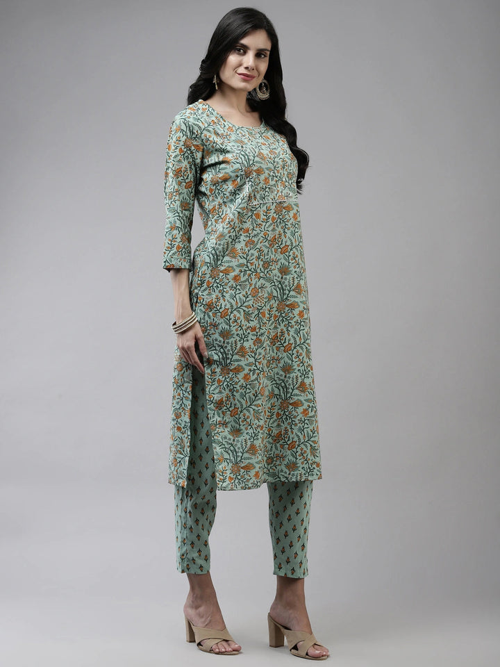 Sea Green Printed Dupatta Set-Yufta Store-4772SKDSGM