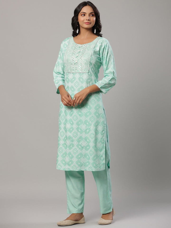 Sea Green Printed Dupatta Set-Yufta Store-6501SKDSGM