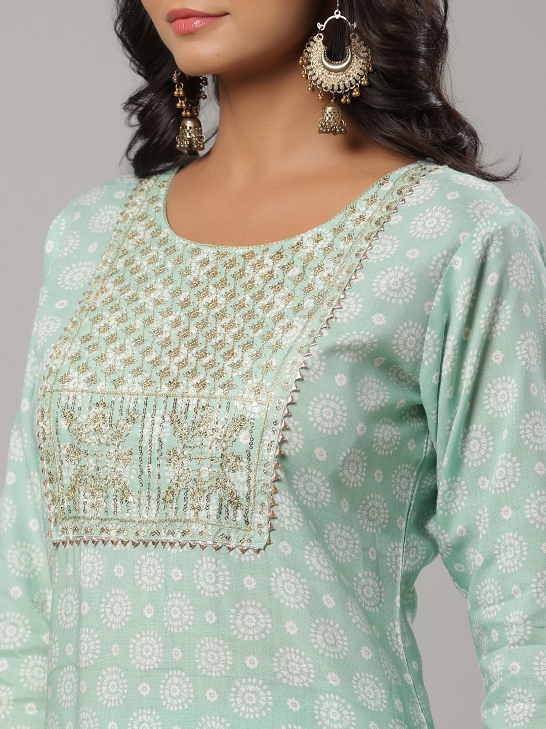 Sea Green Printed Dupatta Set-Yufta Store-6505SKDSGM