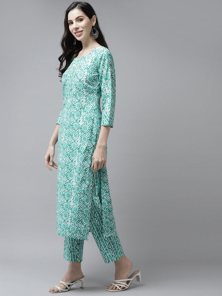 Sea Green Printed Dupatta Set-Yufta Store-9716SKDSGS