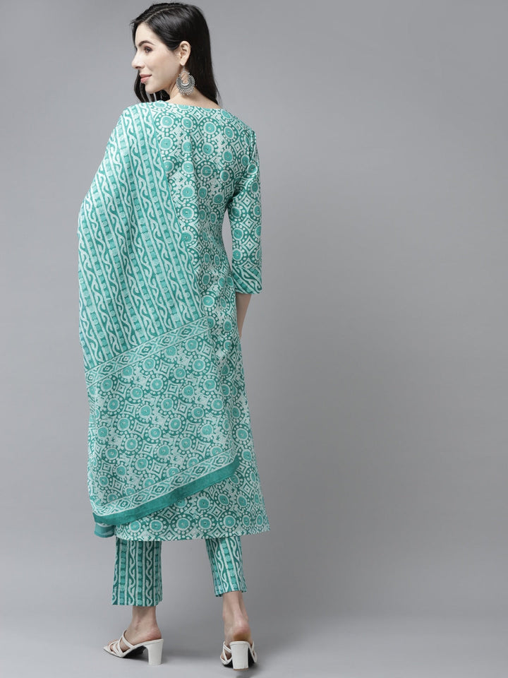 Sea Green Printed Dupatta Set-Yufta Store-9716SKDSGS