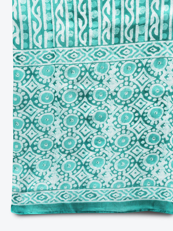 Sea Green Printed Dupatta Set-Yufta Store-9716SKDSGS