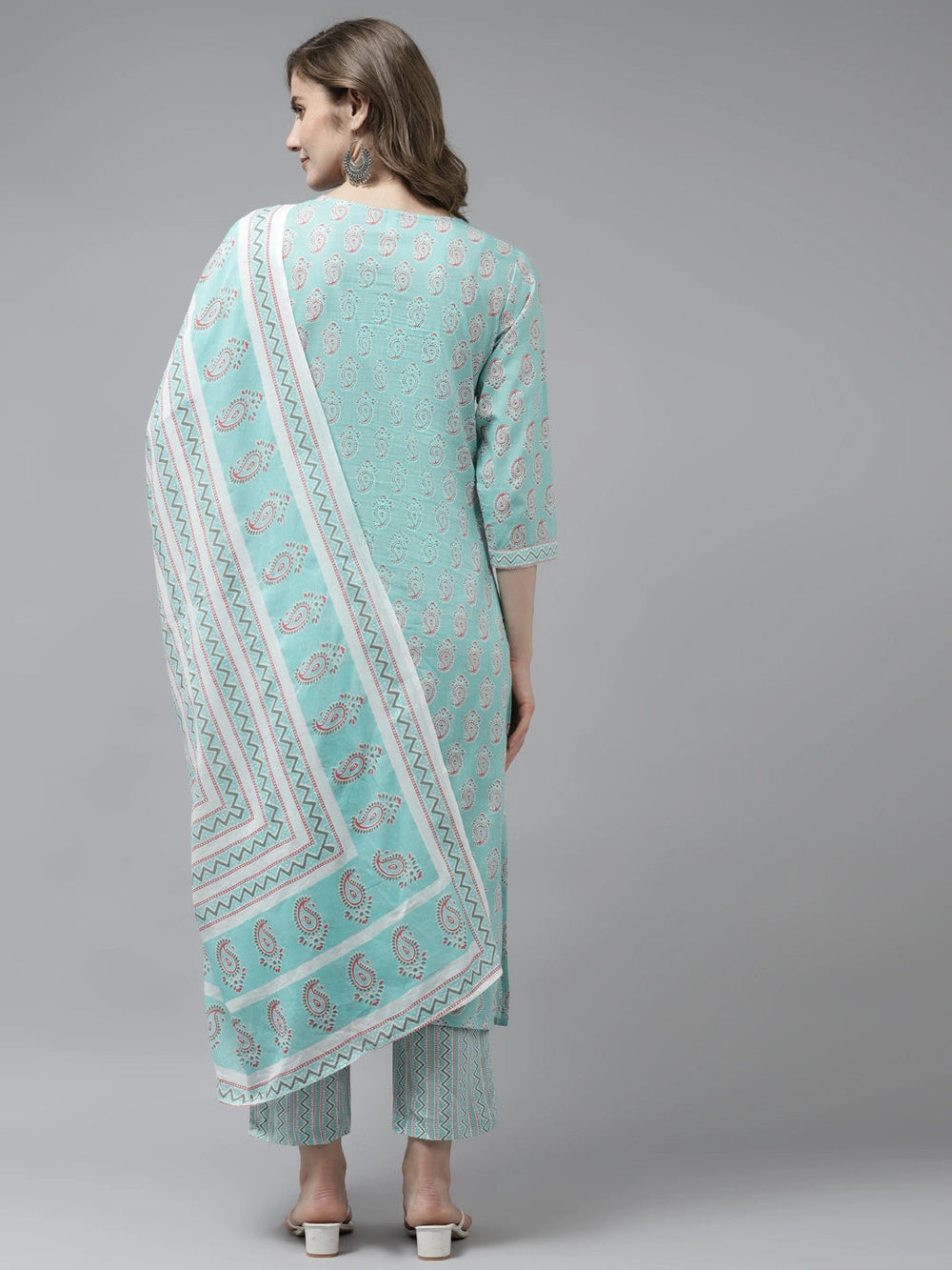 Sea Green Printed Dupatta Set-Yufta Store-9756SKDSGS