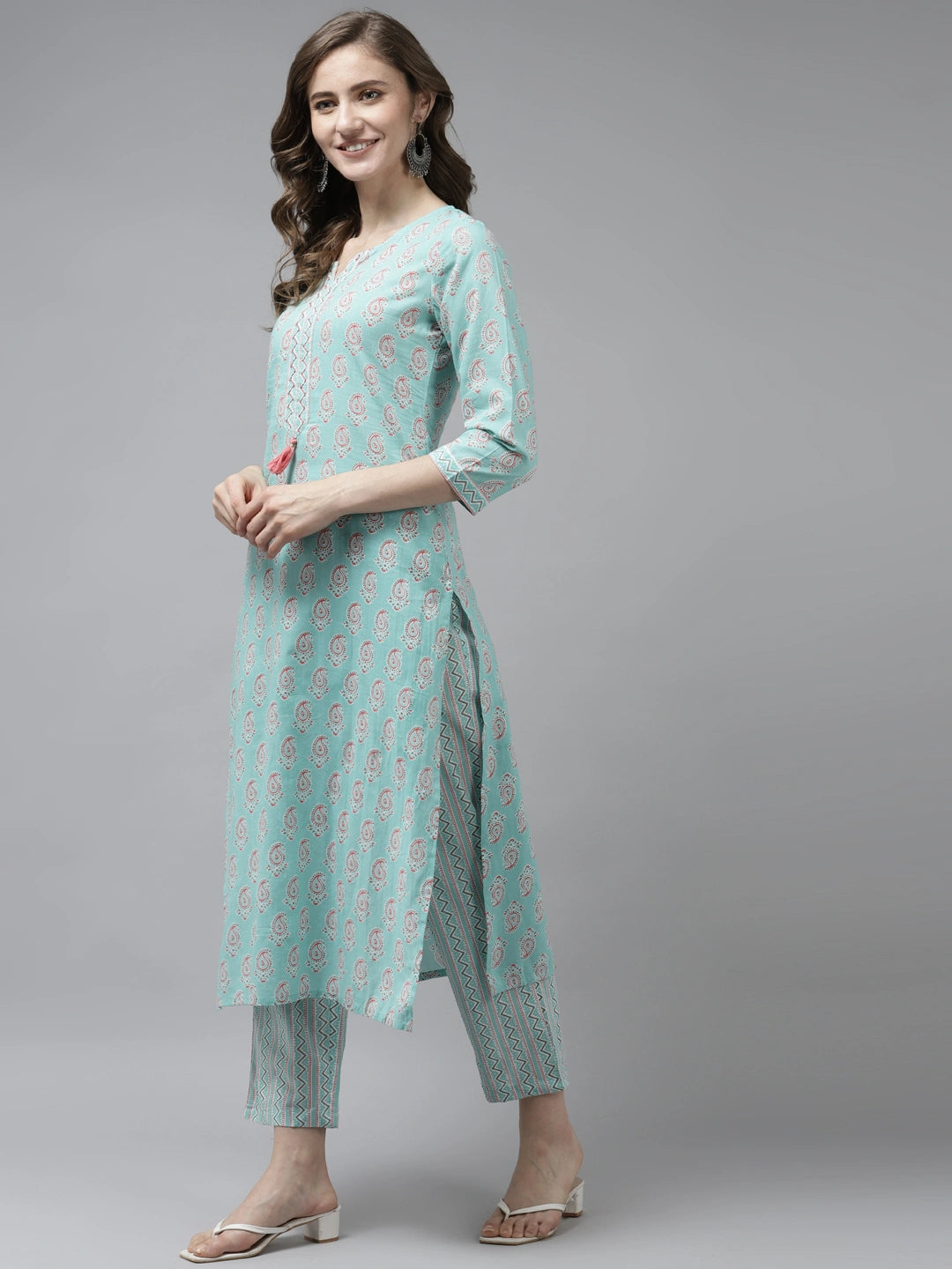 Sea Green Printed Dupatta Set-Yufta Store-9756SKDSGS