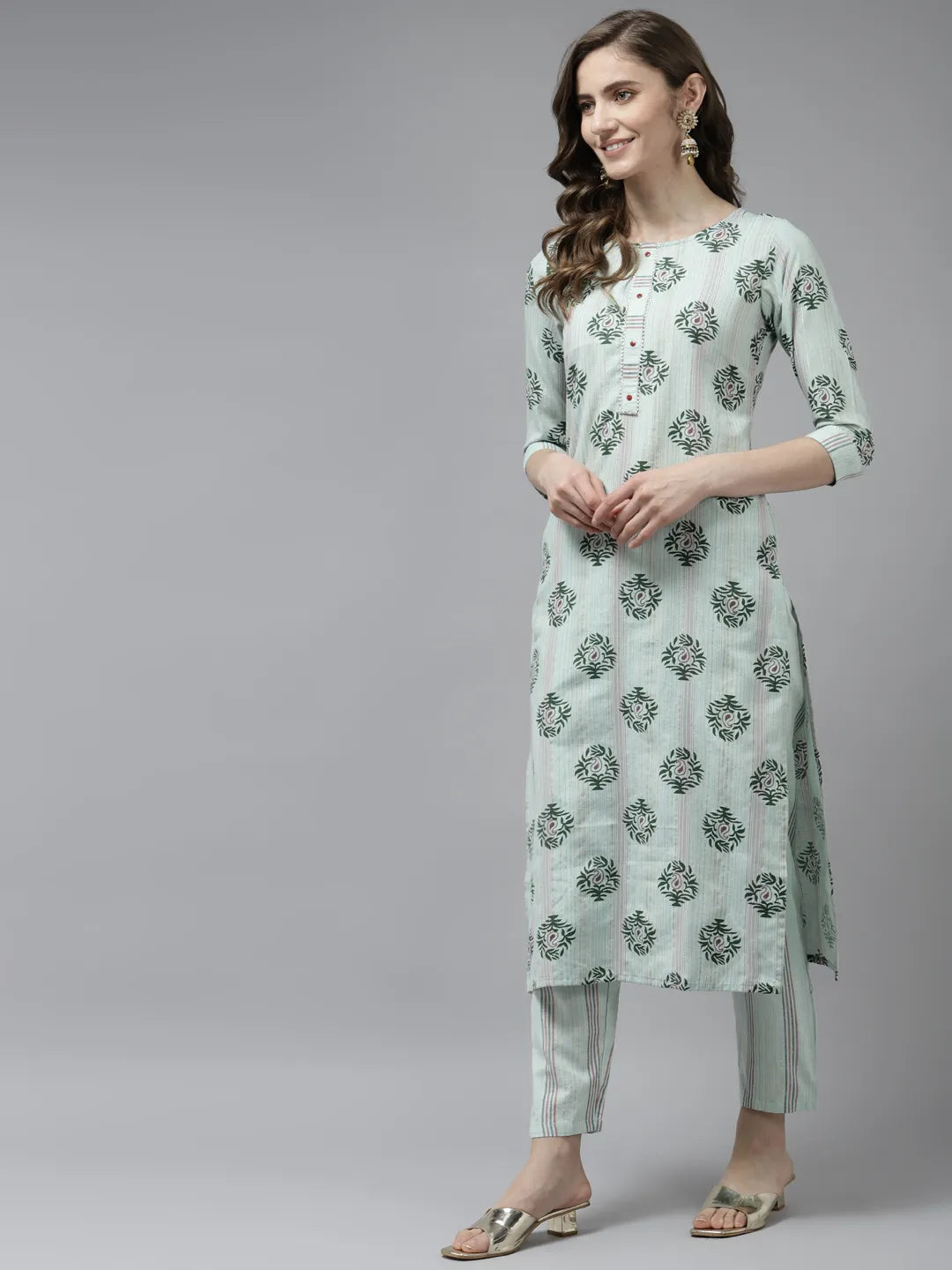 Sea Green Printed Dupatta Set-Yufta Store-9934SKDSGS