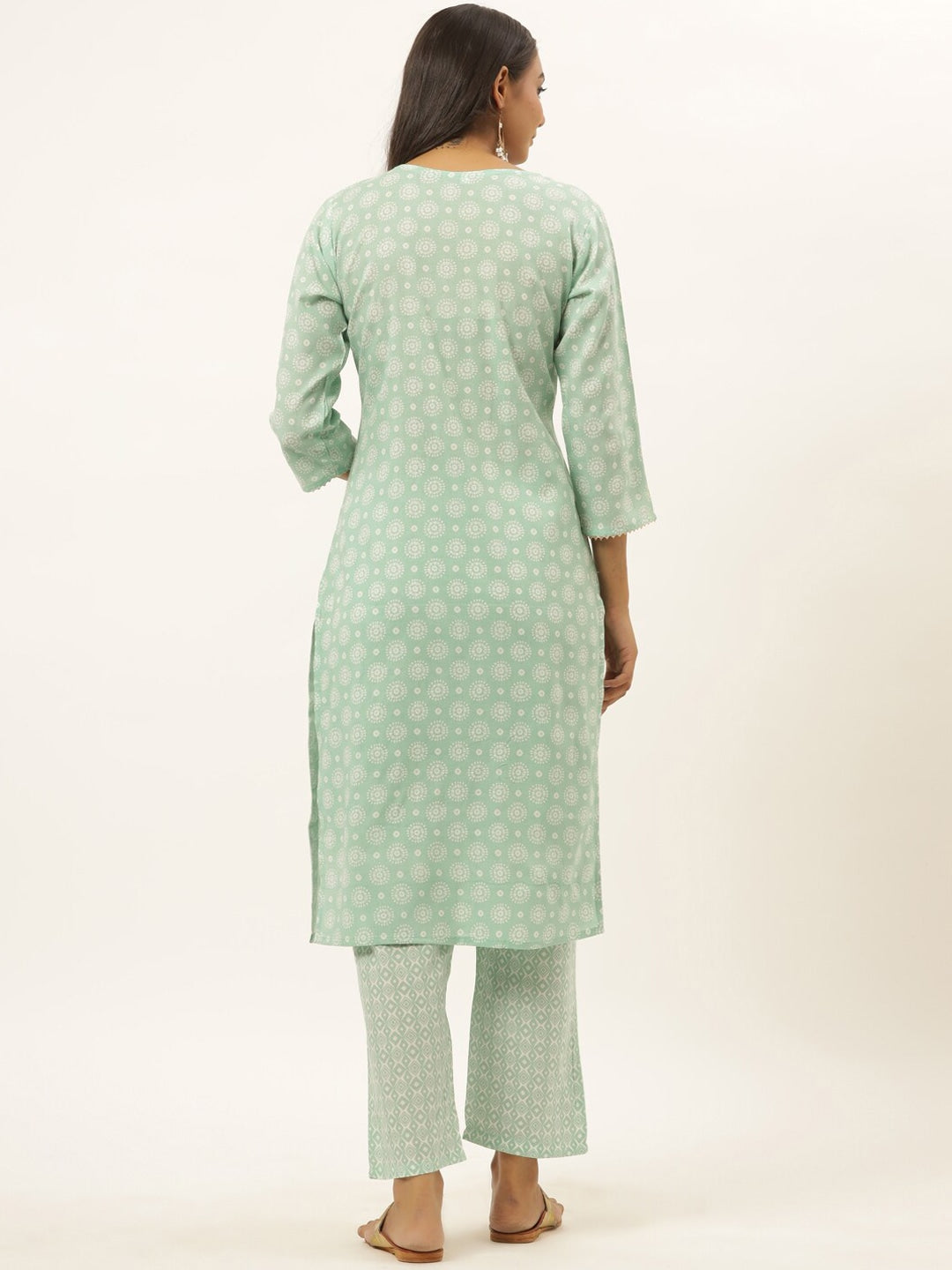 Sea Green Printed Kurta Set-Yufta Store-6505SETSGM