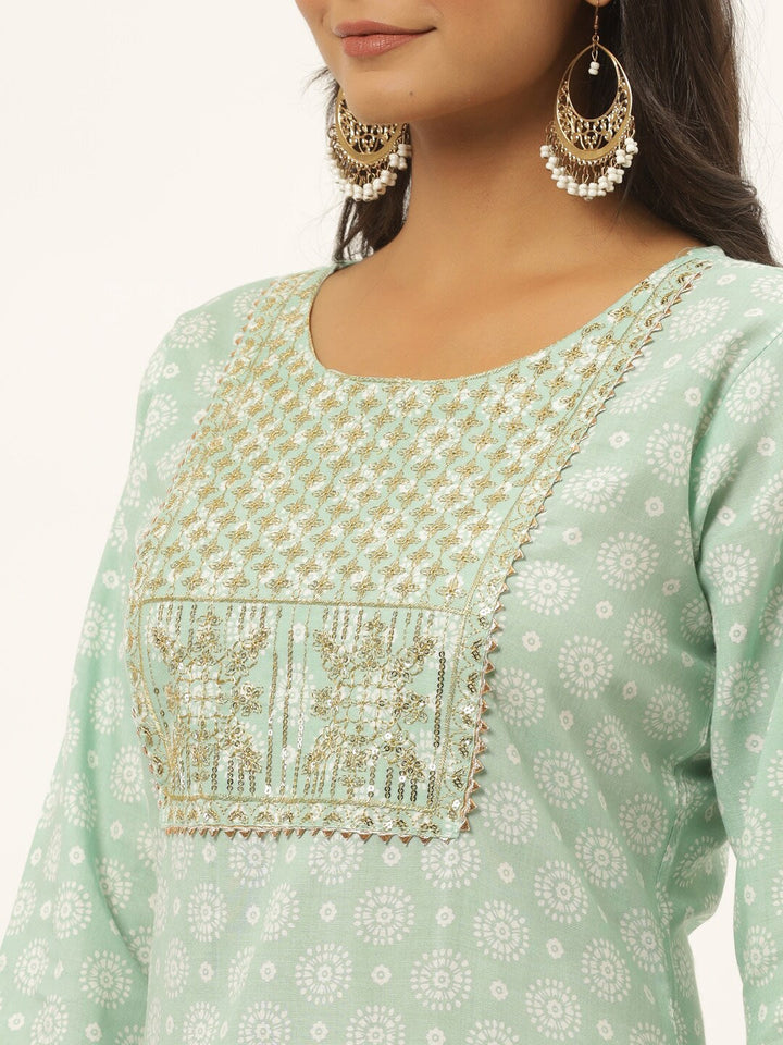 Sea Green Printed Kurta Set-Yufta Store-6505SETSGM