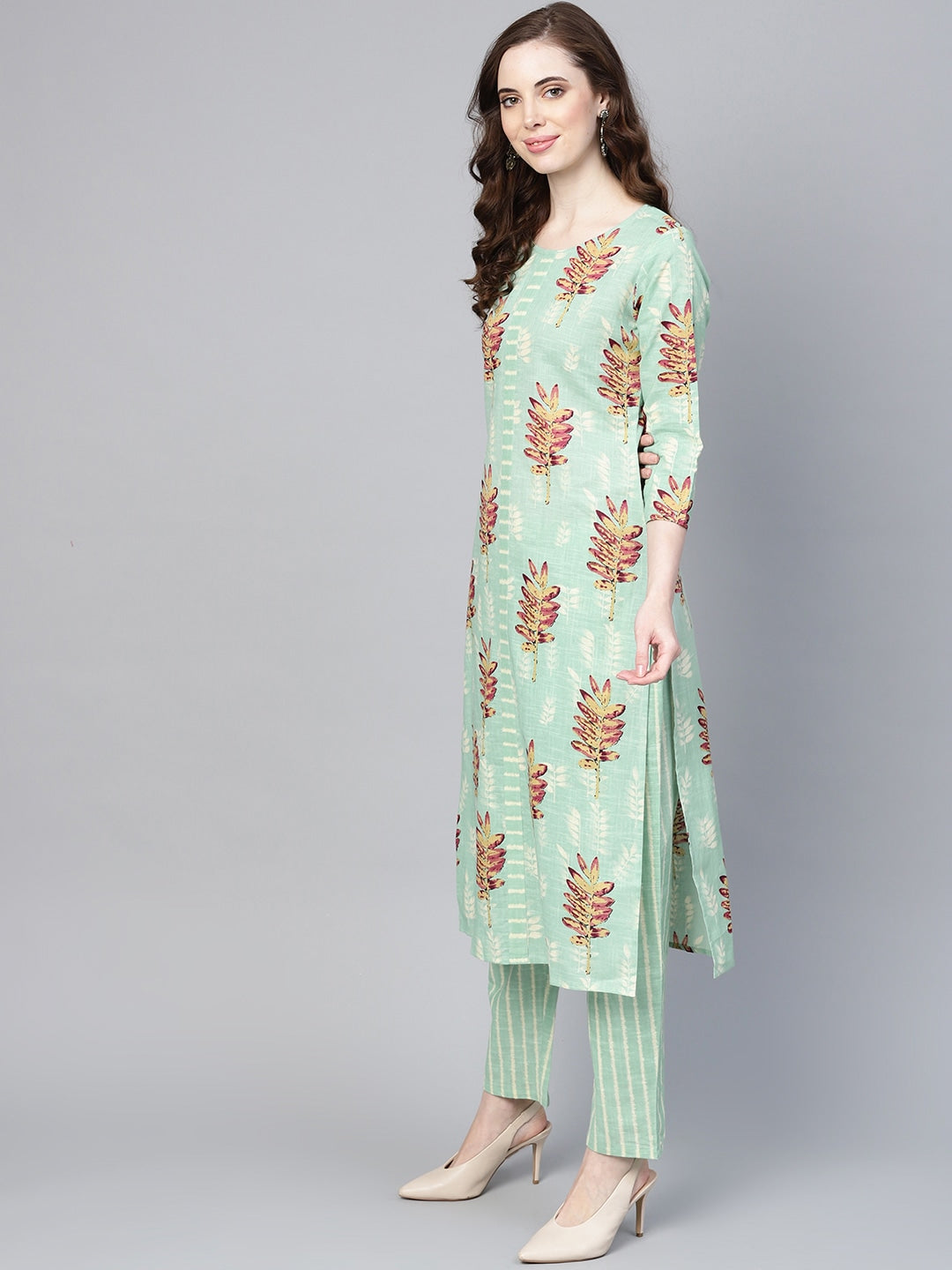 Sea Green Printed Kurta Set-Yufta Store-YUFEKSET707GYS