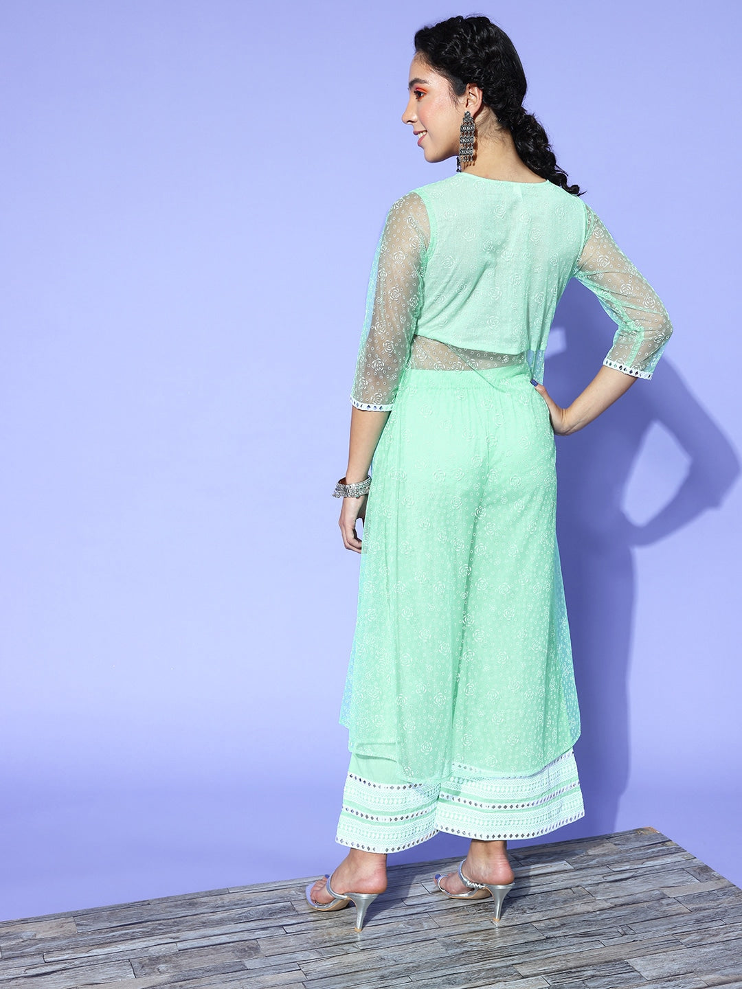 Sea Green Printed Top with Trousers-Yufta Store-9733CRDSGXS