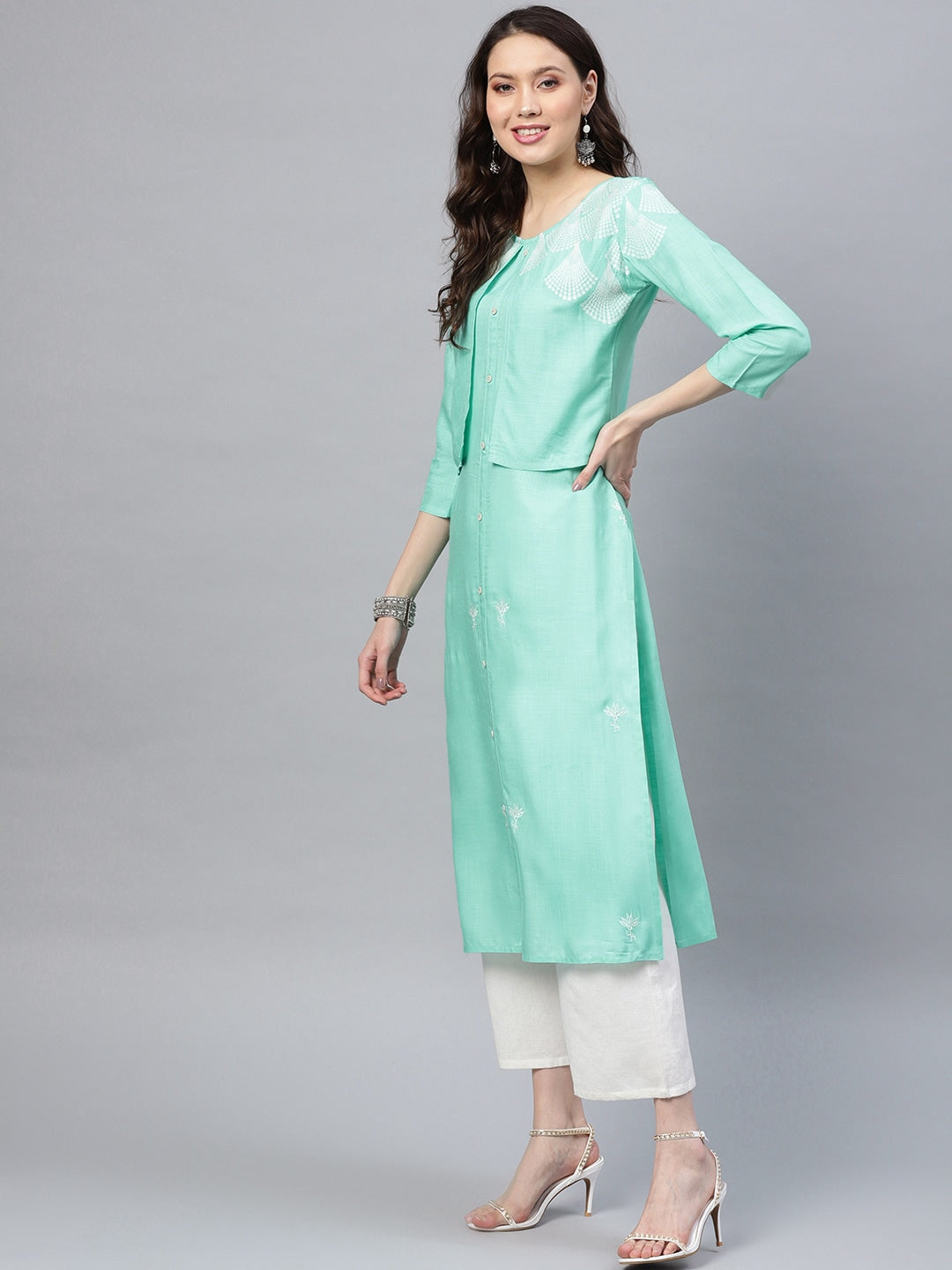 Sea Green Straight Kurta-Yufta Store-YUFPJKU952BLUES