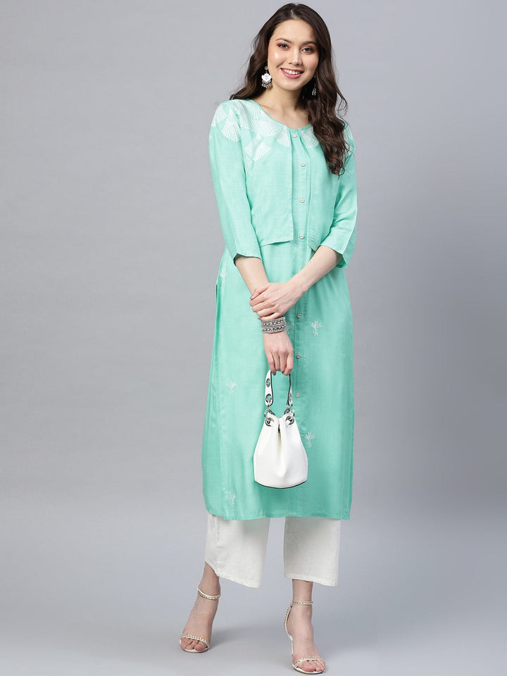 Sea Green Straight Kurta-Yufta Store-YUFPJKU952BLUES