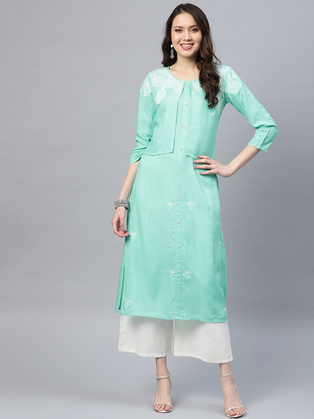 Sea Green Straight Kurta-Yufta Store-YUFPJKU952BLUES