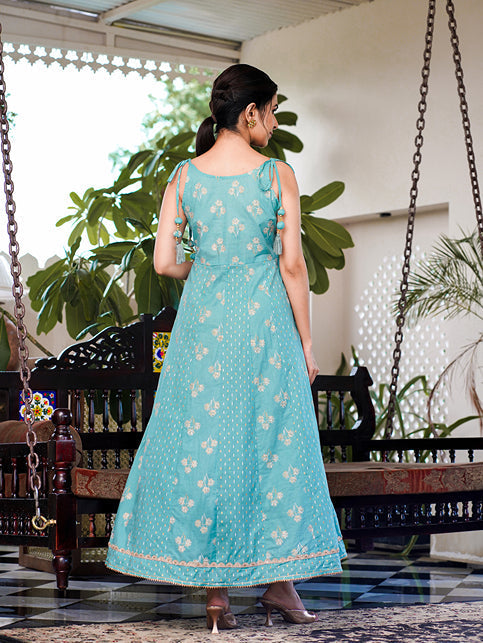 Sea Green Strappy Anarkali Dress-Yufta Store-1514DRSSGS