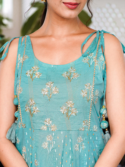 Sea Green Strappy Anarkali Dress-Yufta Store-1514DRSSGS