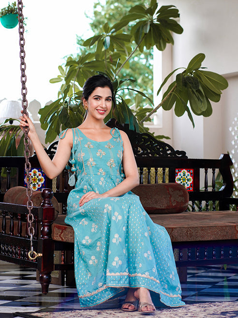 Sea Green Strappy Anarkali Dress-Yufta Store-1514DRSSGS