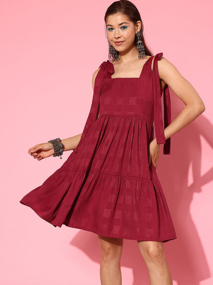 Self Design Tiered Fit & Flare Dress-Yufta Store-1424DRSMRS