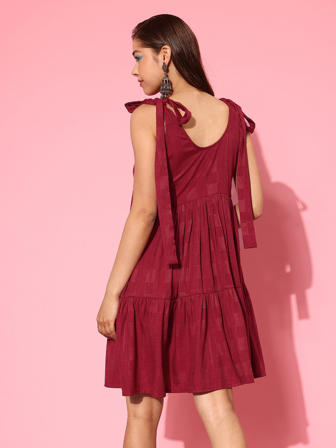 Self Design Tiered Fit & Flare Dress-Yufta Store-1424DRSMRS