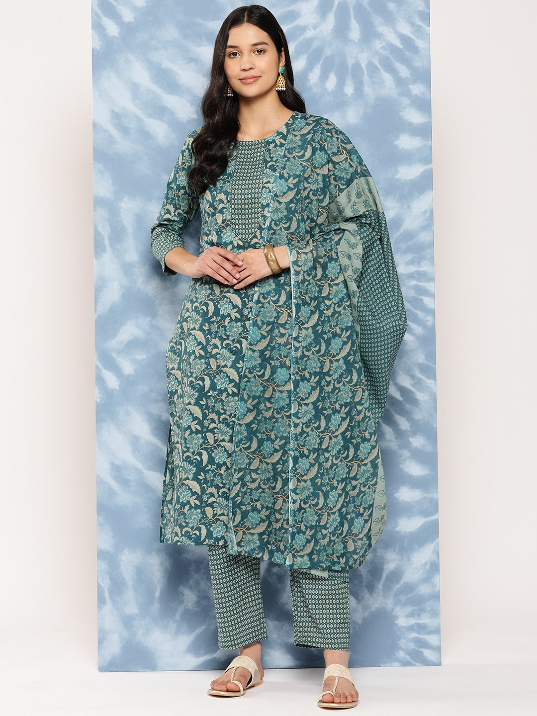 Sequinned Cotton Kurta Dupatta Set-Yufta Store-1218SKDTBS